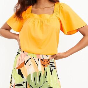 LOFT Petite Flutter Sleeve Square Neck Top Medium Petite